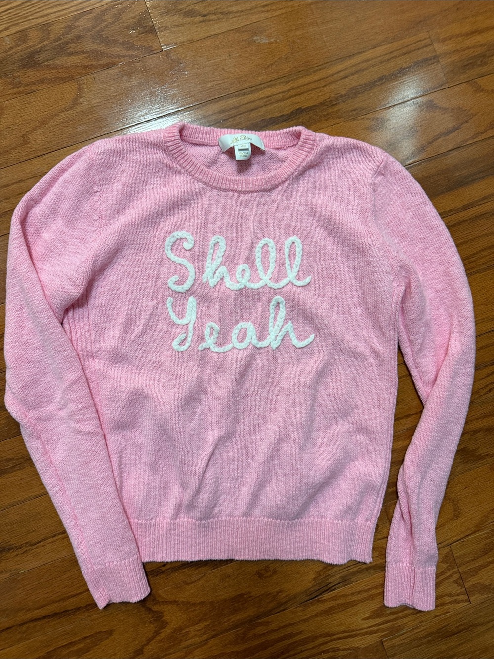 Lilly Pulitzer Pink Crewneck Sweater with White 'Shell Yeah' Script